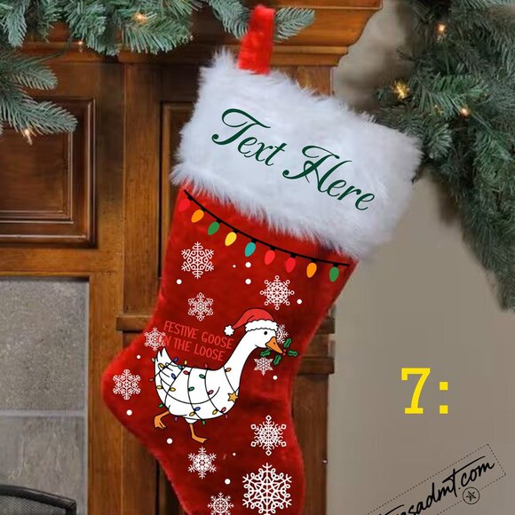 Personalized Merry Christmas Stocking Name/Custom Red Plush with Printed Lights - Picture 6 of 16
